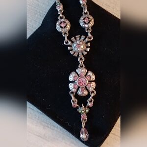 3/$15 Vintage -style Fashion Pink Rhinestone & Marcasite Necklace